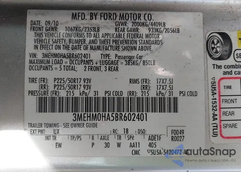 2011 Mercury Milan from USA, damaged, VIN 3MEHM0HA5BR602401